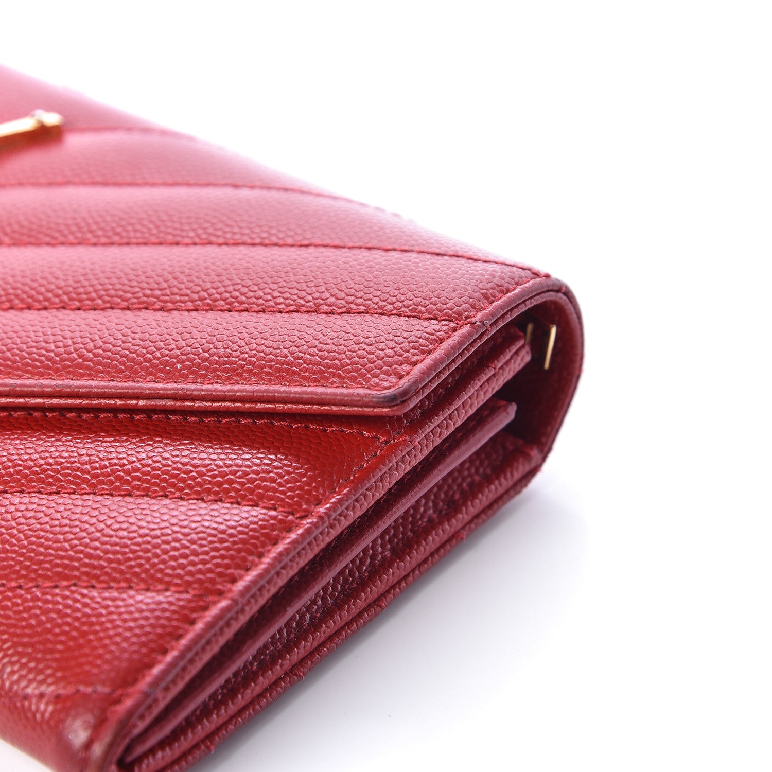 Saint Laurent Grain De Poudre Matelasse Chevron Monogram Flap Wallet Red 13 of 15