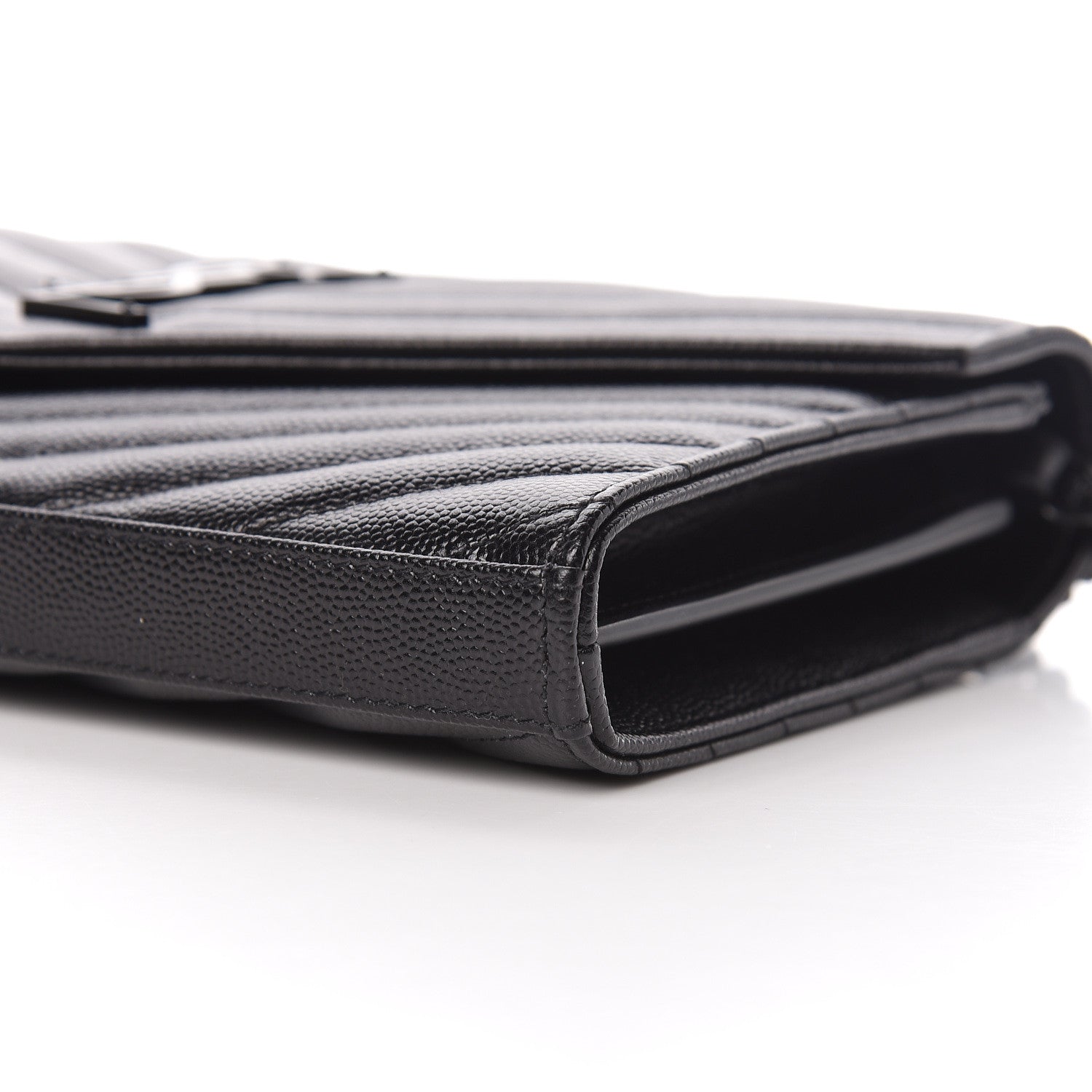 Saint Laurent Grain De Poudre Matelasse Chevron Monogram Chain Wallet Black 6 of 11