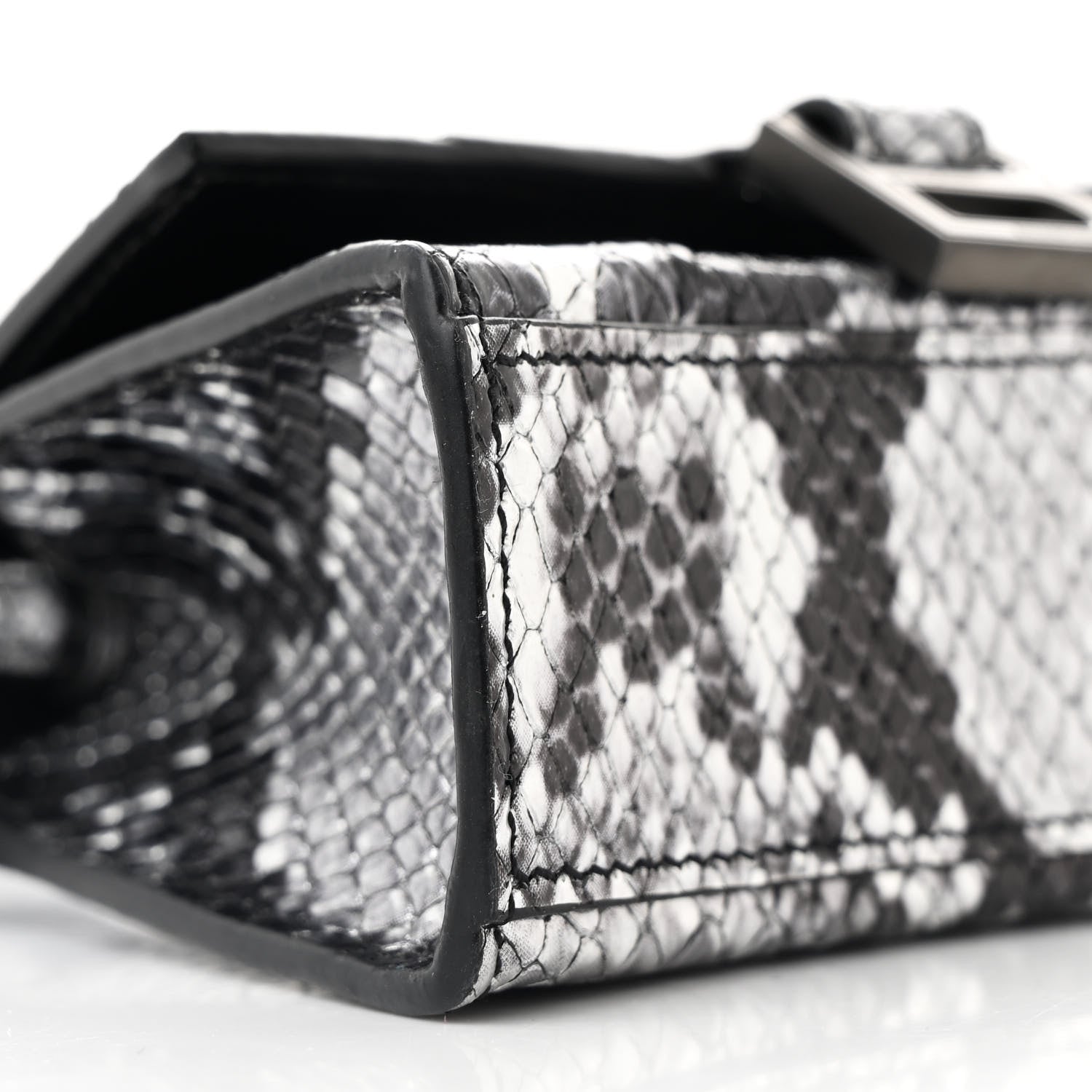 Balenciaga Shiny Calfskin Snakeskin Effect Hourglass Top Handle Bag Mini Silver Black 9 of 10