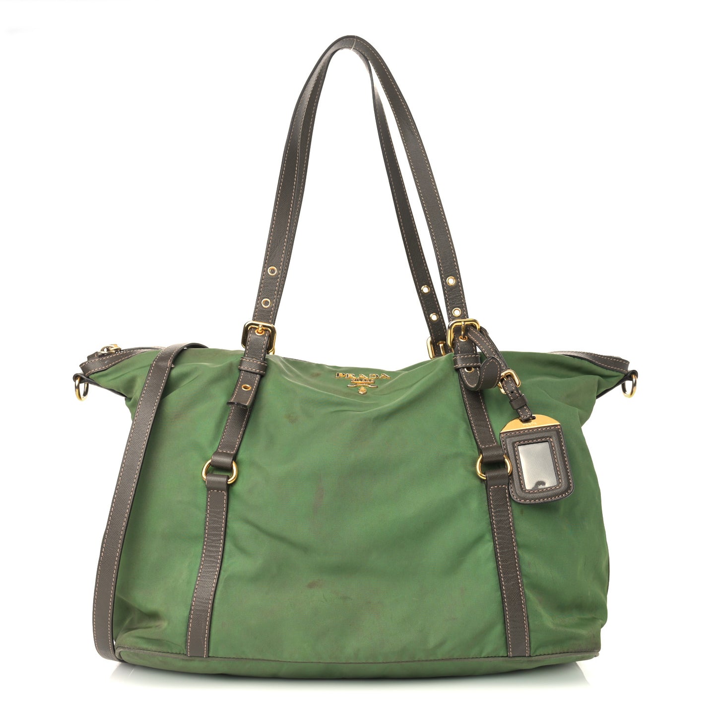 Saffiano Tessuto Nylon Shopping Tote Green Brown