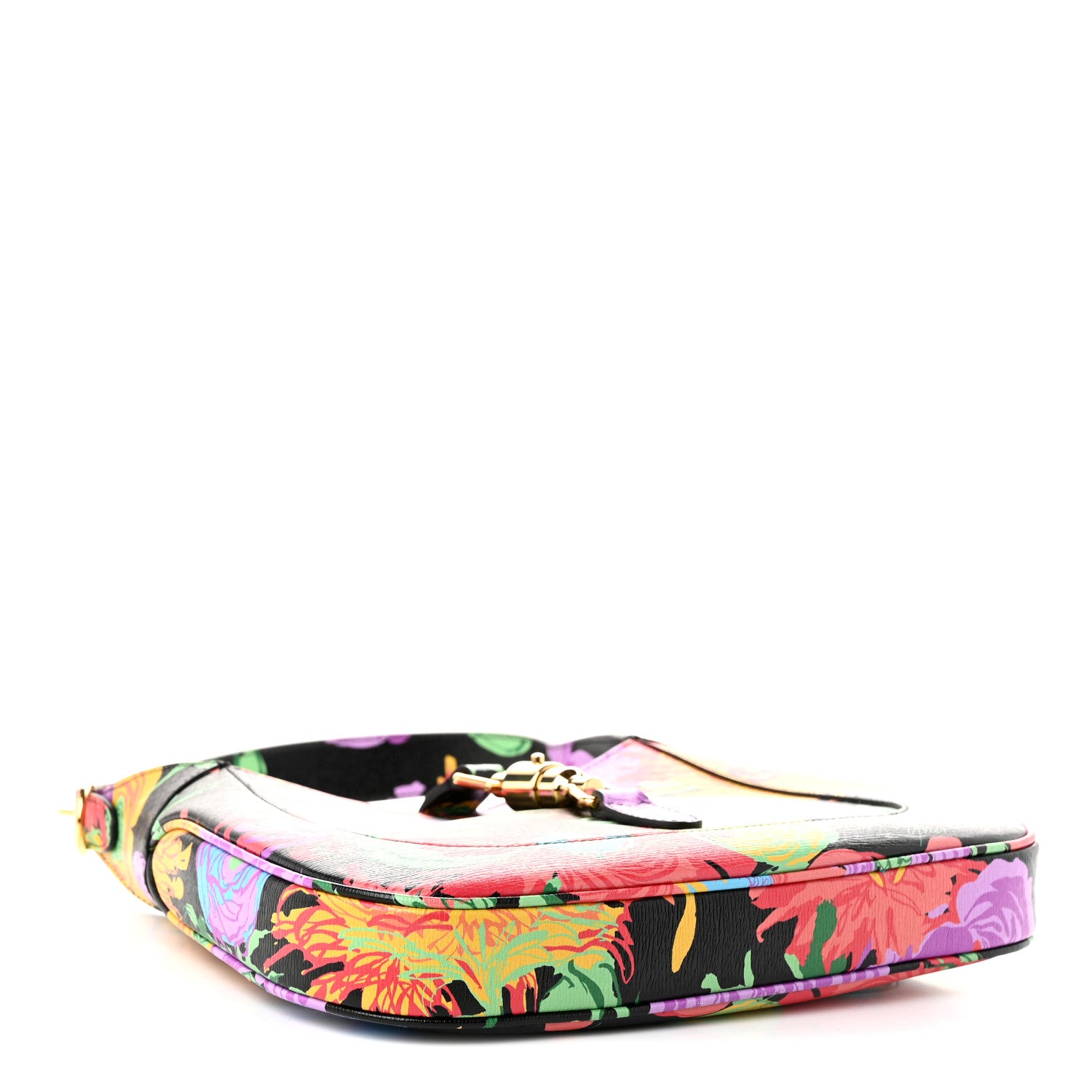 Gucci X KEN SCOTT New Shangai Calfskin Jenny Floral Print Small Jackie 1961 Hobo Black Pink 4 of 10