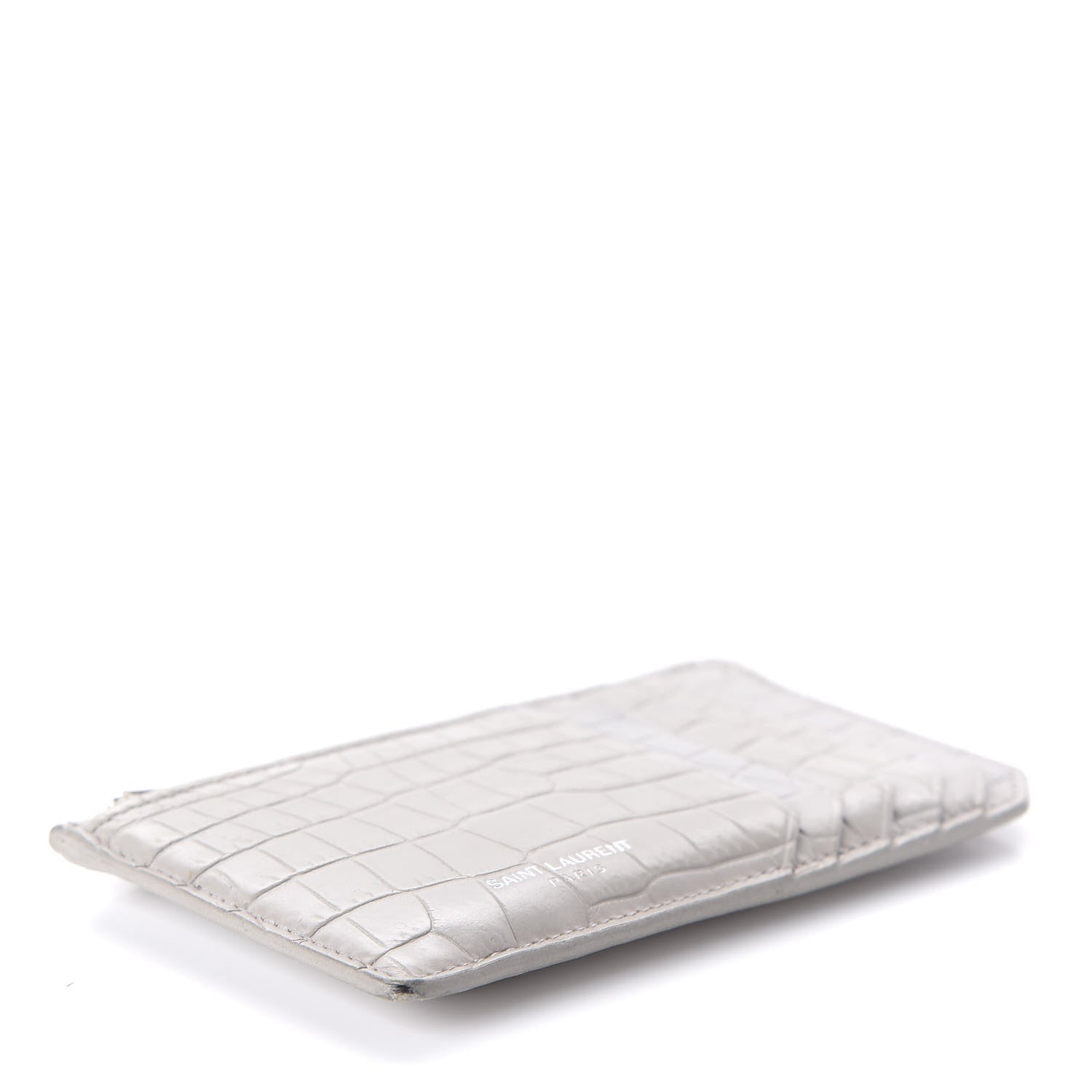 Saint Laurent Calfskin Crocodile Embossed 5 Fragments Zip Pouch Card Holder Mouse Grey 4 of 10
