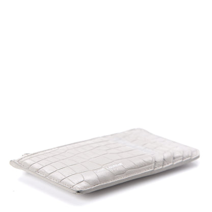 Saint Laurent Calfskin Crocodile Embossed 5 Fragments Zip Pouch Card Holder Mouse Grey 4 of 10