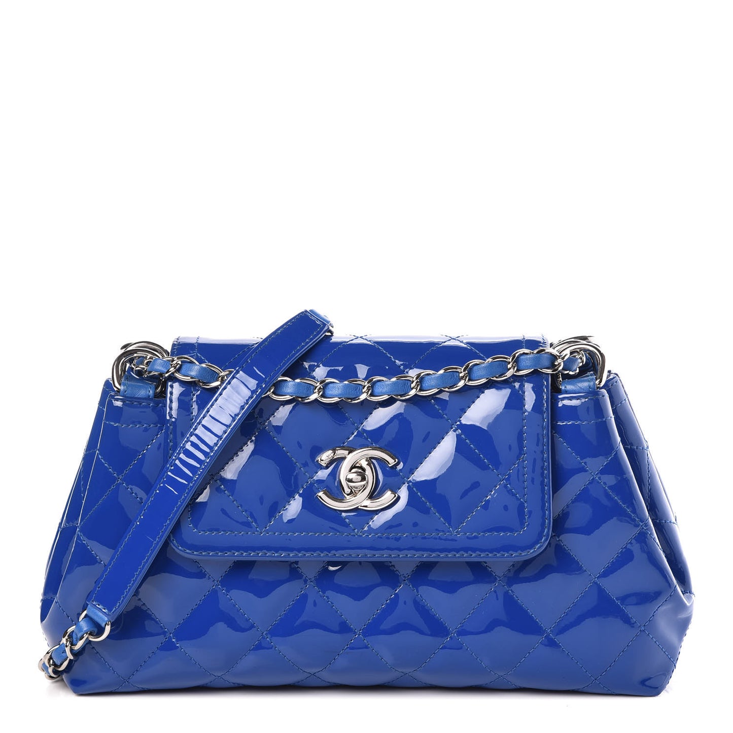 Patent Quilted Medium Coco Shine Accordion Flap Blue