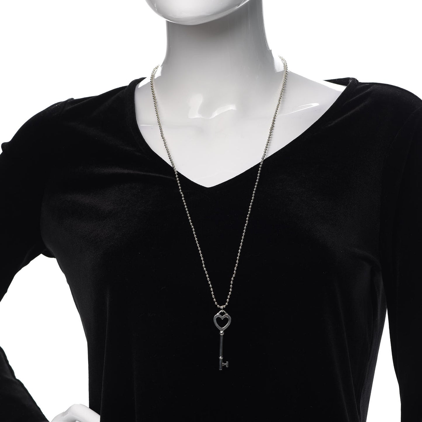 Sterling Silver Heart Key Bead Chain Pendant Necklace
