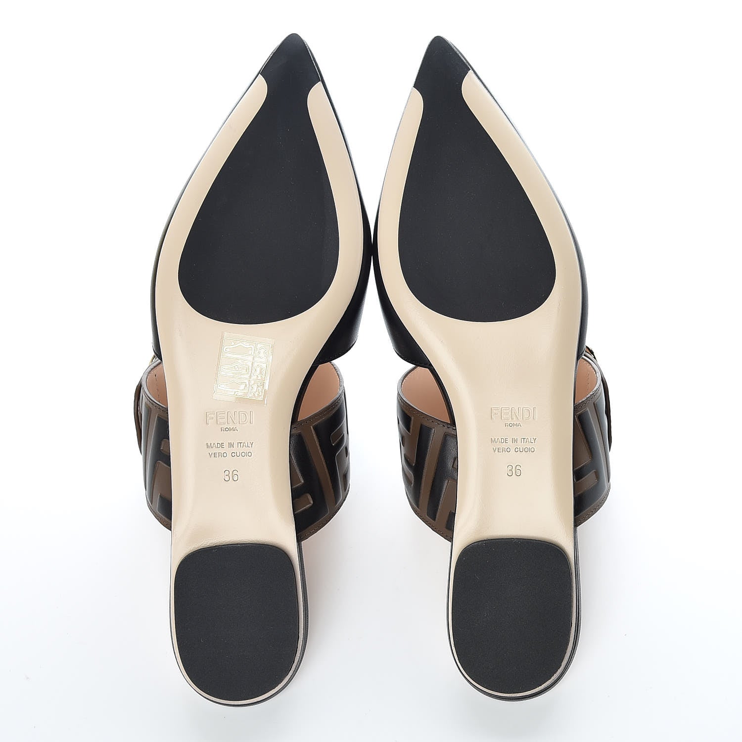 Fendi Vitello FF Embossed Buckle Flat Mules 36 Maya Black 5 of 8