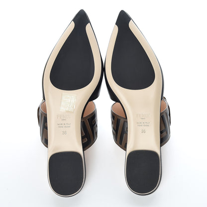 Fendi Vitello FF Embossed Buckle Flat Mules 36 Maya Black 5 of 8