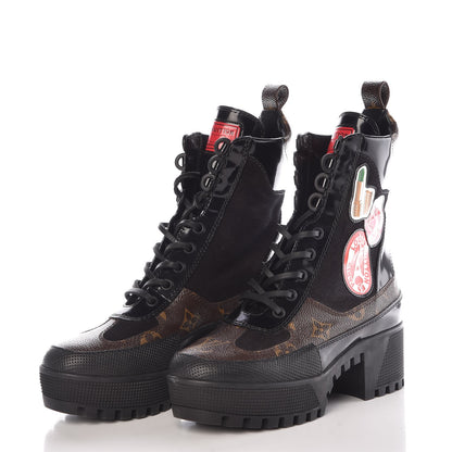 Louis Vuitton Suede Calfskin Monogram World Tour Platform Desert Boots 35 Black 3 of 8