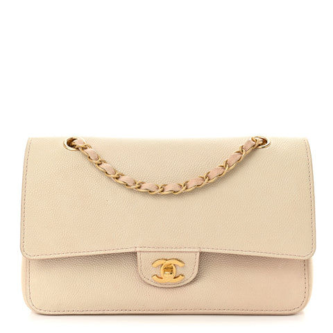 Grained Calfskin Medium Classic Pure Double Flap Nude