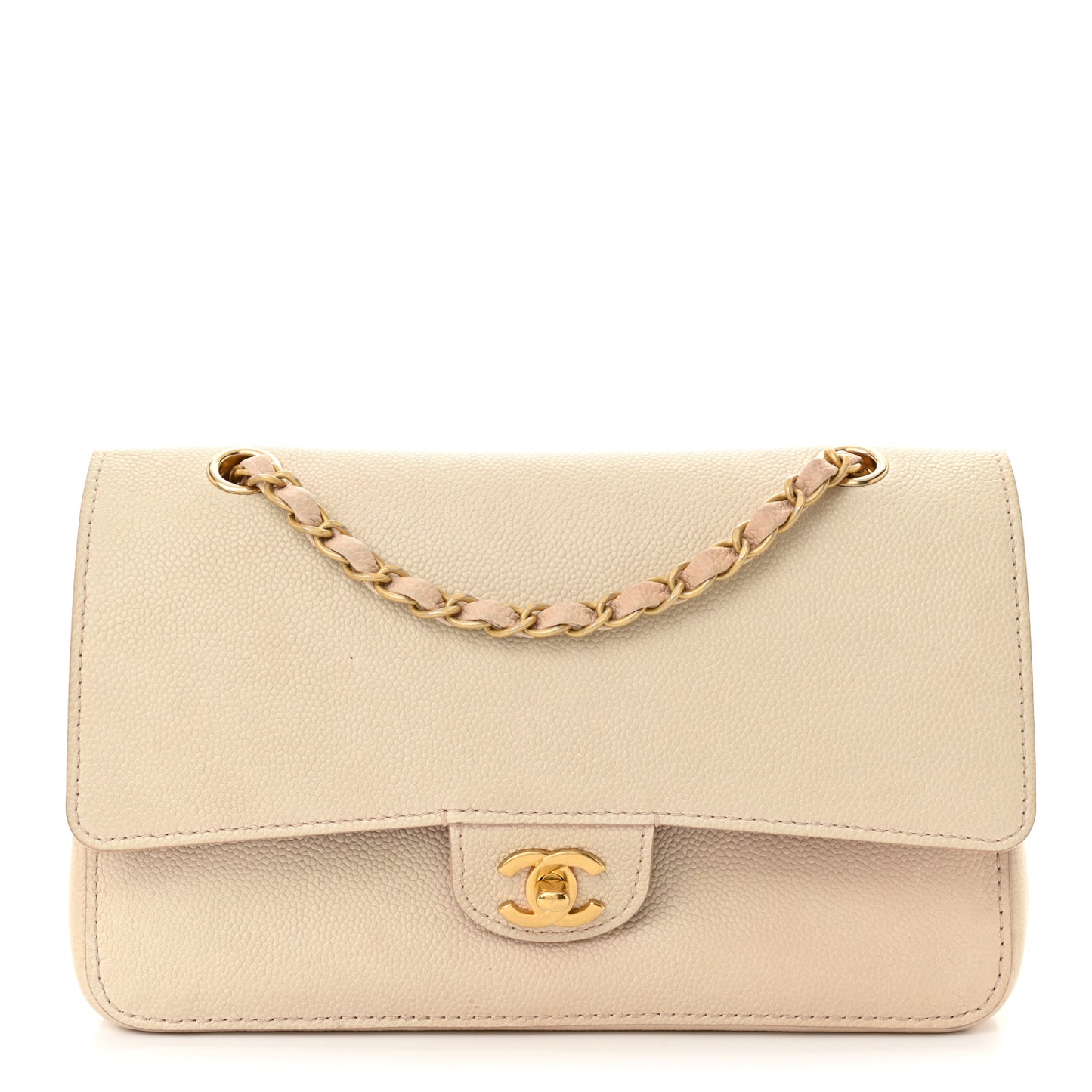 Grained Calfskin Medium Classic Pure Double Flap Nude