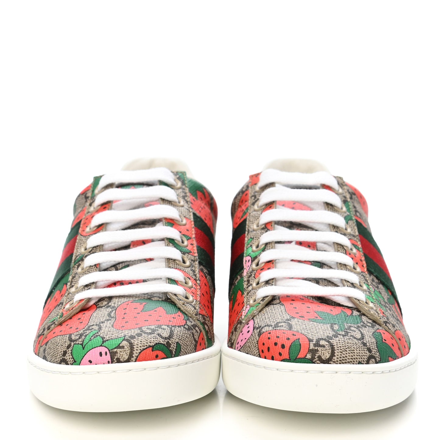 GG Supreme Monogram Strawberry Web Womens Ace Sneakers 35.5 Beige Multicolor Red Green