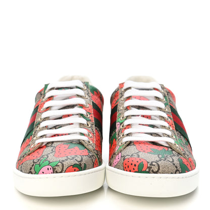 Gucci GG Supreme Monogram Strawberry Web Womens Ace Sneakers 35.5 Beige Multicolor Red Green 2 of 8