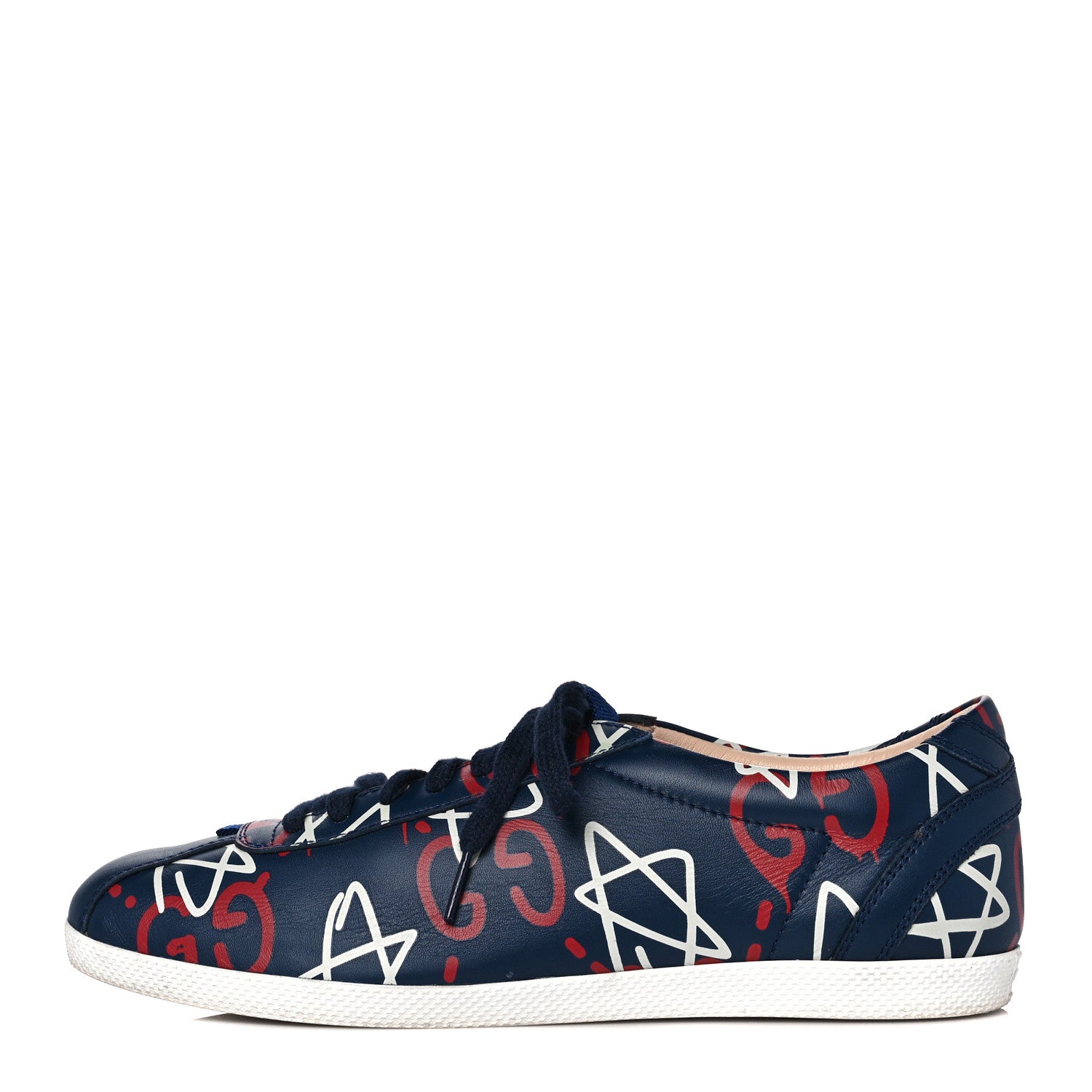 Gucci Calfskin GucciGhost Print Womens Low Top Sneakers 38.5 Blue Agata Hibiscus Red 1 of 8