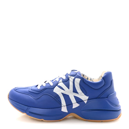 Gucci X MLB Calfskin NY Yankees Mens Rhyton Sneakers 8 Electric Blue 1 of 10