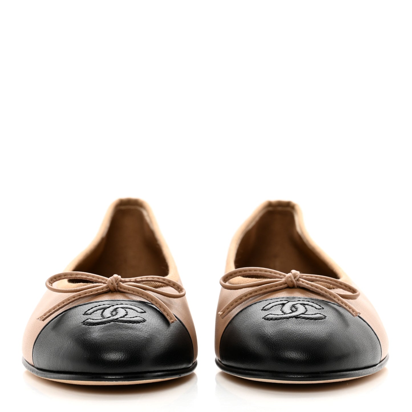 Lambskin Cap Toe CC Ballerina Flats 38 Beige Black