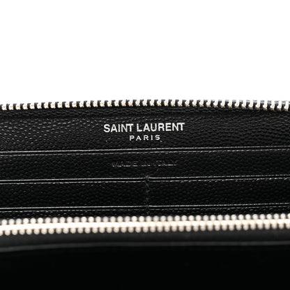 Saint Laurent Grain De Poudre Matelasse Chevron Monogram Zip Around Wallet Black 6 of 7