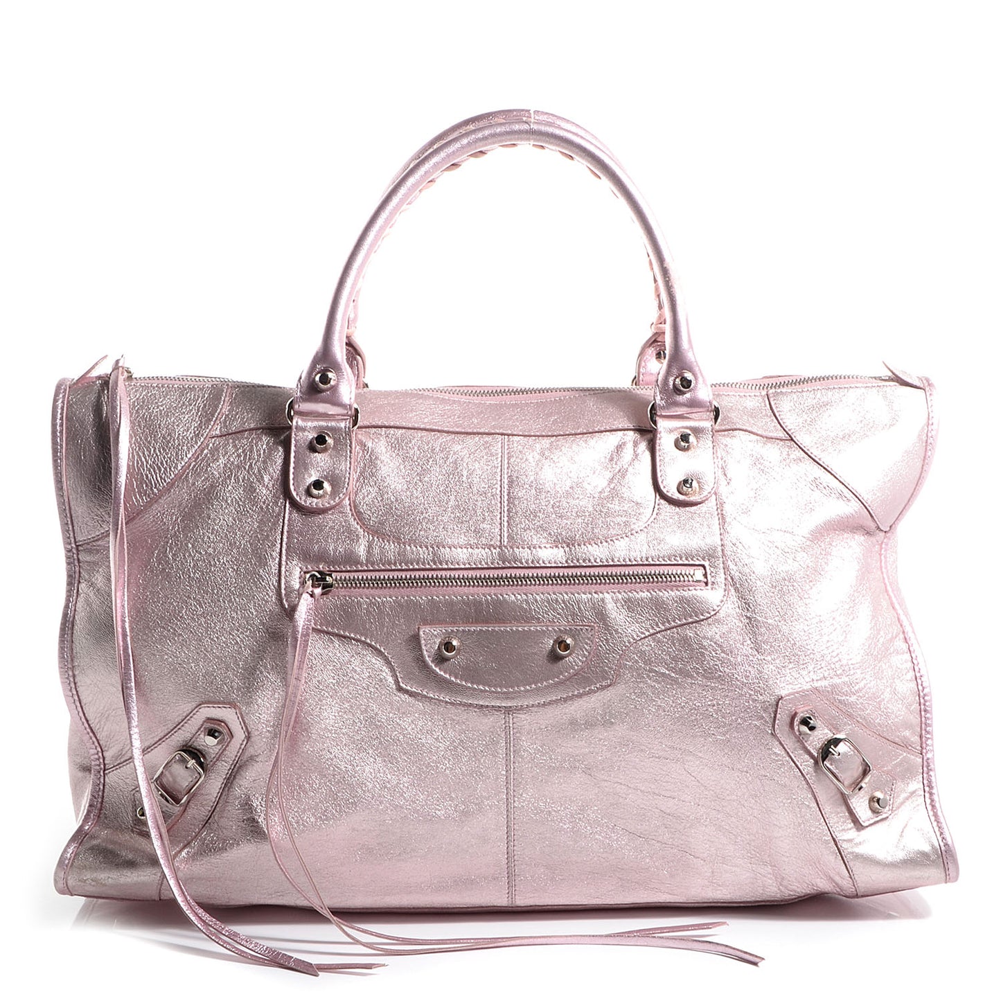 Metallic Agneau Classic Silver Hardware Work Sparkle Pale Rose