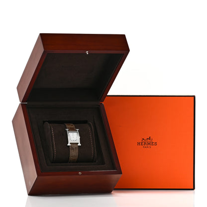Hermes Stainless Steel Alligator Diamond Bezel Mother of Pearl 21mm Heure H Hour Quartz Watch Gris Elephant 5 of 5