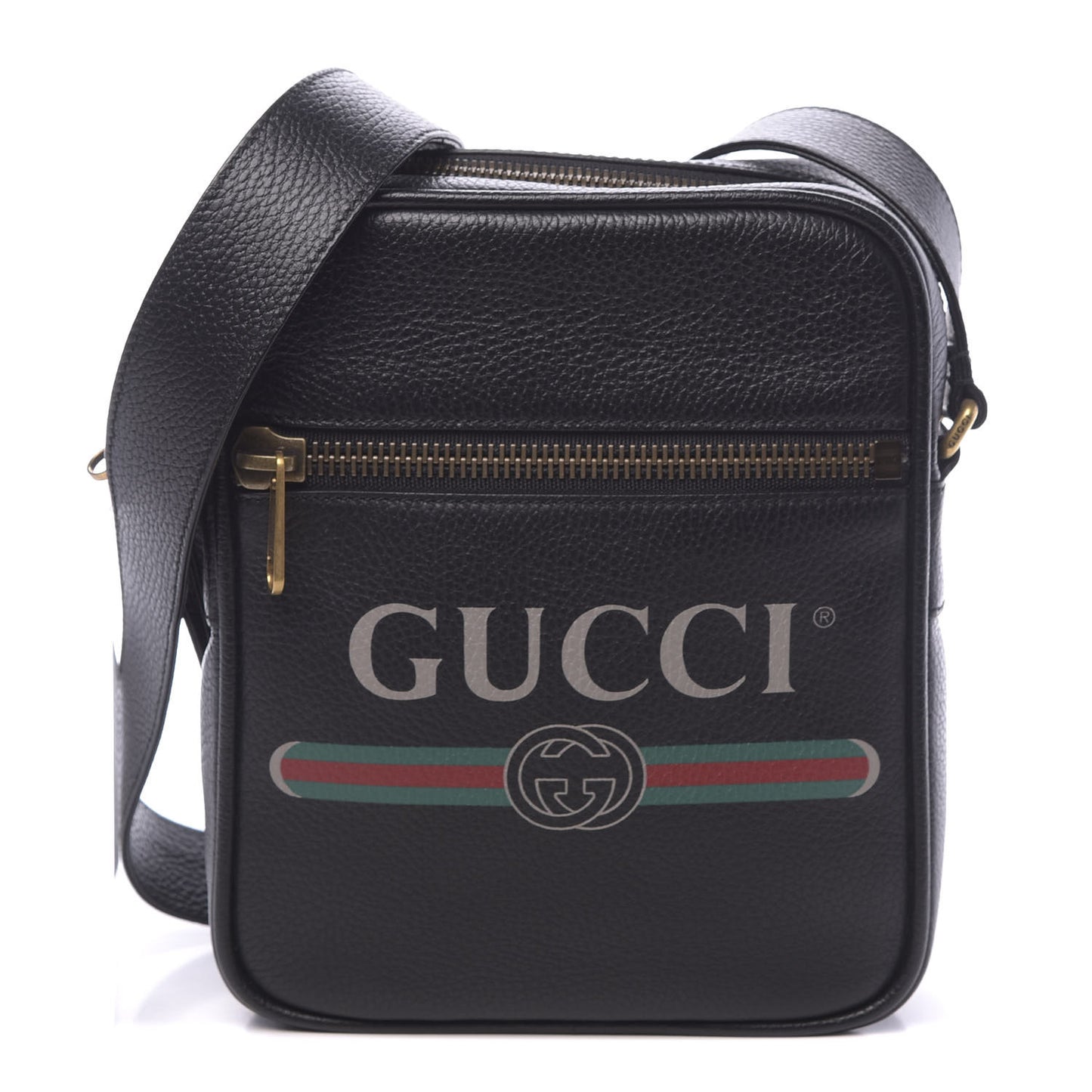 Grained Calfskin Logo Messenger Bag Black