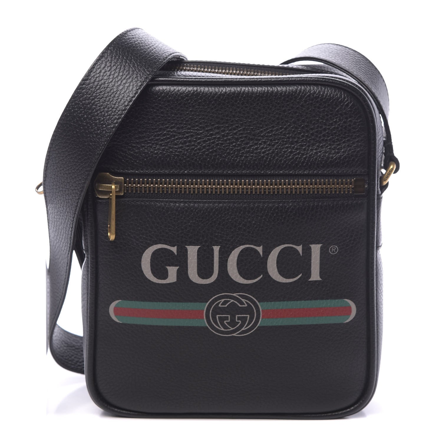 Gucci Grained Calfskin Logo Messenger Bag Black 1 of 10