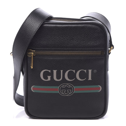 Gucci Grained Calfskin Logo Messenger Bag Black 1 of 10