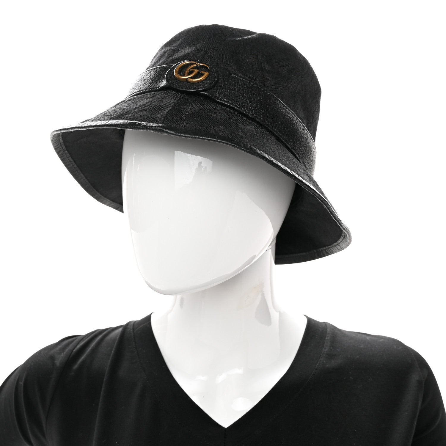 Gucci Monogram Textured Dollar Calfskin GG Jago Bucket Hat Black 2 of 11