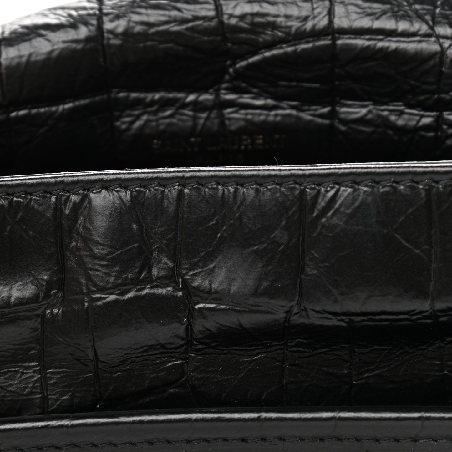 Crocodile Embossed Lambskin Monogram Medium Niki Chain Satchel Black