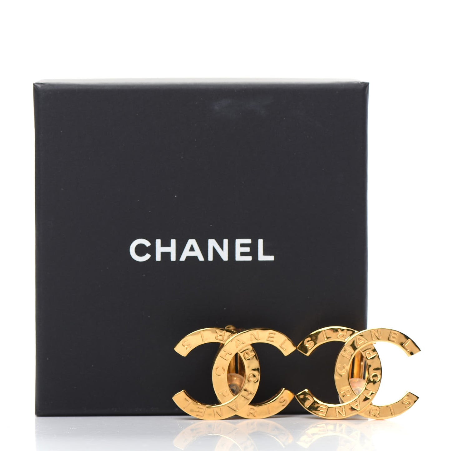 Metal CC Paris Button Clip On Earrings Gold