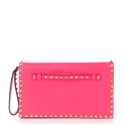 Valentino Garavani Nappa Rockstud Wristlet Clutch Fuxia Fluo 1 of 8
