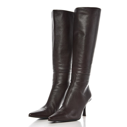 Gucci Grained Calfskin Pointed Toe Knee High Boots 8 Brown 3 of 10