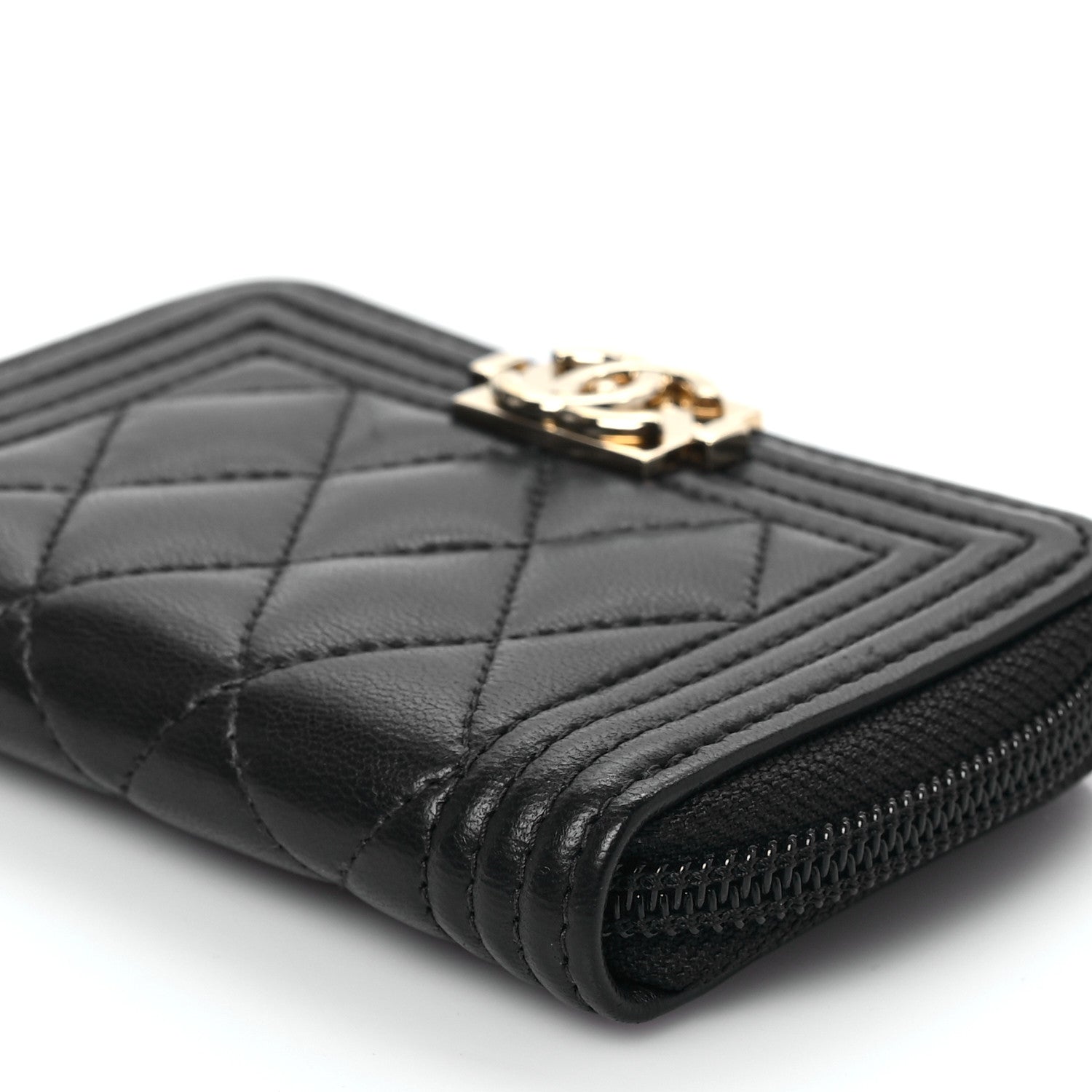 Chanel Lambskin Quilted Zip Around Boy Coin Purse Wallet Black 8 of 8