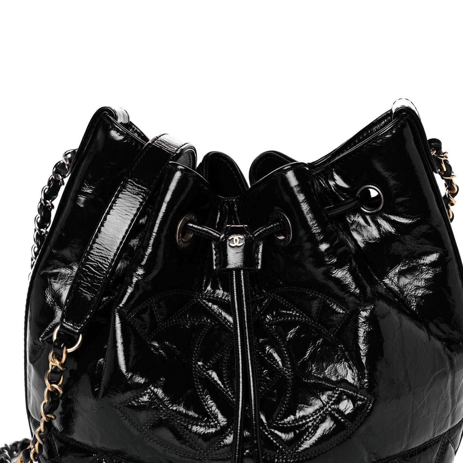 Chanel Shiny Aged Calfskin CC Chain Drawstring Bag Black 5 of 12