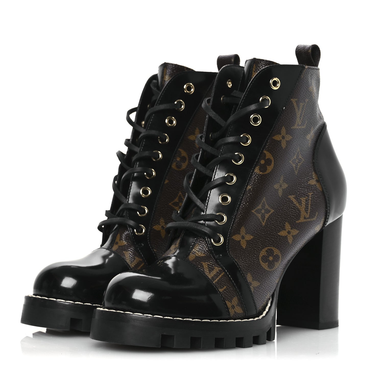 Patent Calfskin Monogram Star Trail Ankle Boots 41 Black