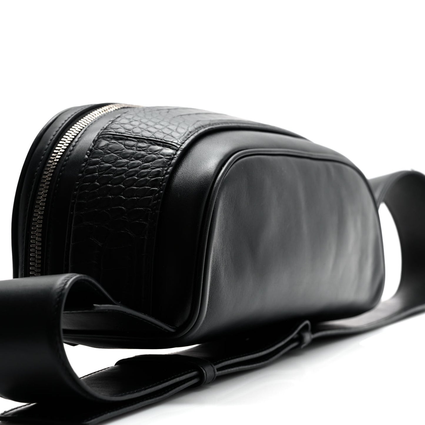 French Calfskin Alligator Embossed Belt Bag Black