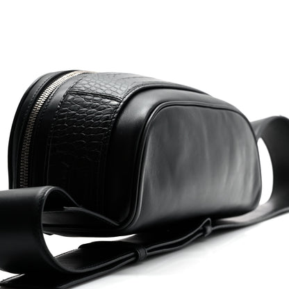 Bottega Veneta French Calfskin Alligator Embossed Belt Bag Black 7 of 8