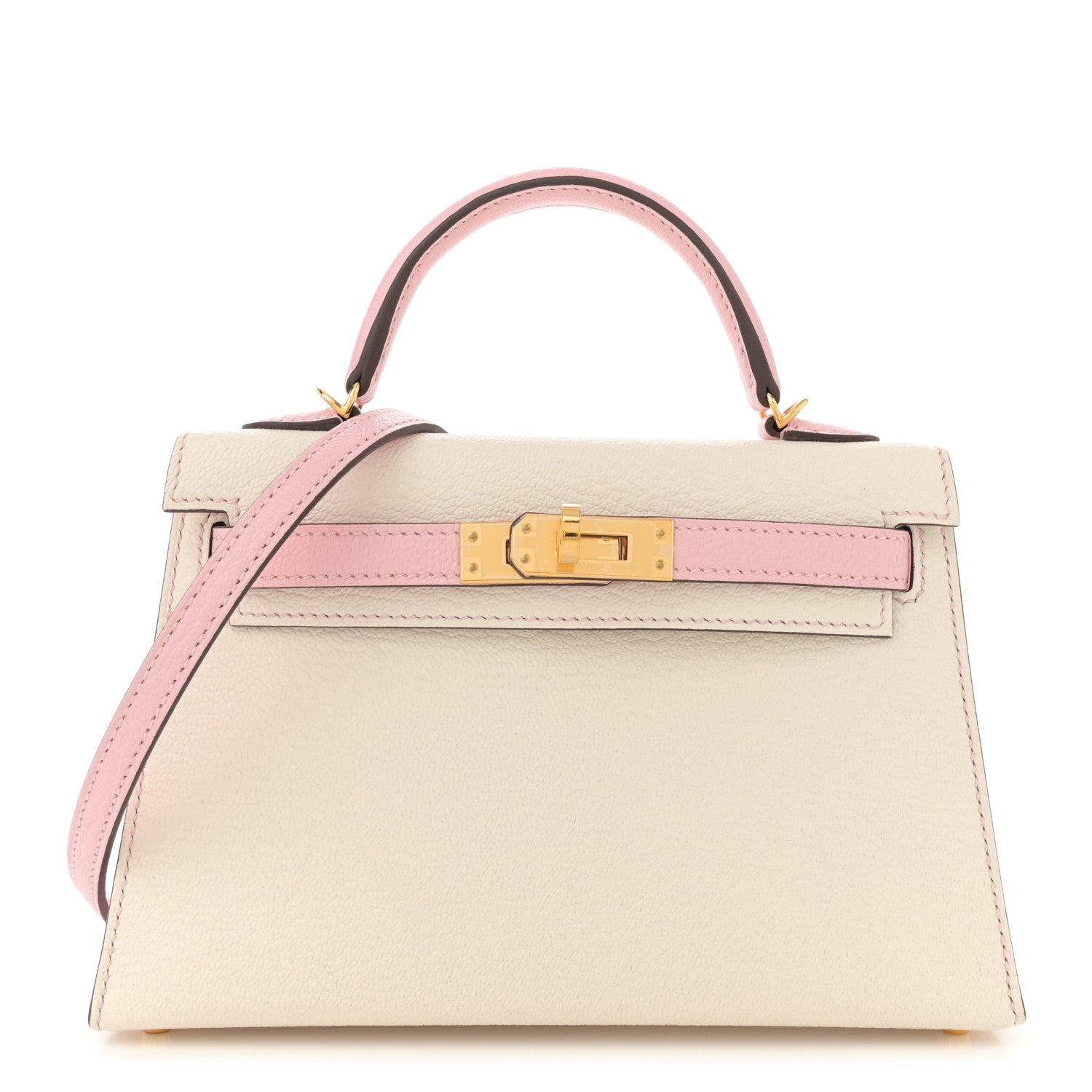 Hermes Chevre Mysore Horseshoe Mini Kelly Sellier 20 Nata Rose Sakura 1 of 12