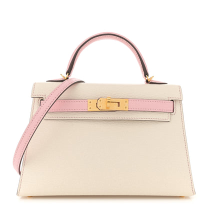 Hermes Chevre Mysore Horseshoe Mini Kelly Sellier 20 Nata Rose Sakura 1 of 12