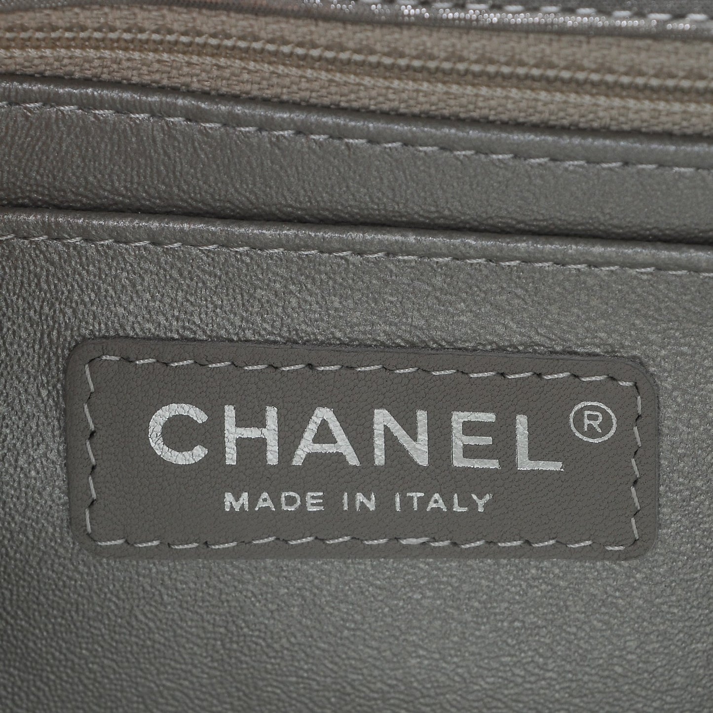 Iridescent Calfskin Chevron Quilted Mini Square Flap Silver
