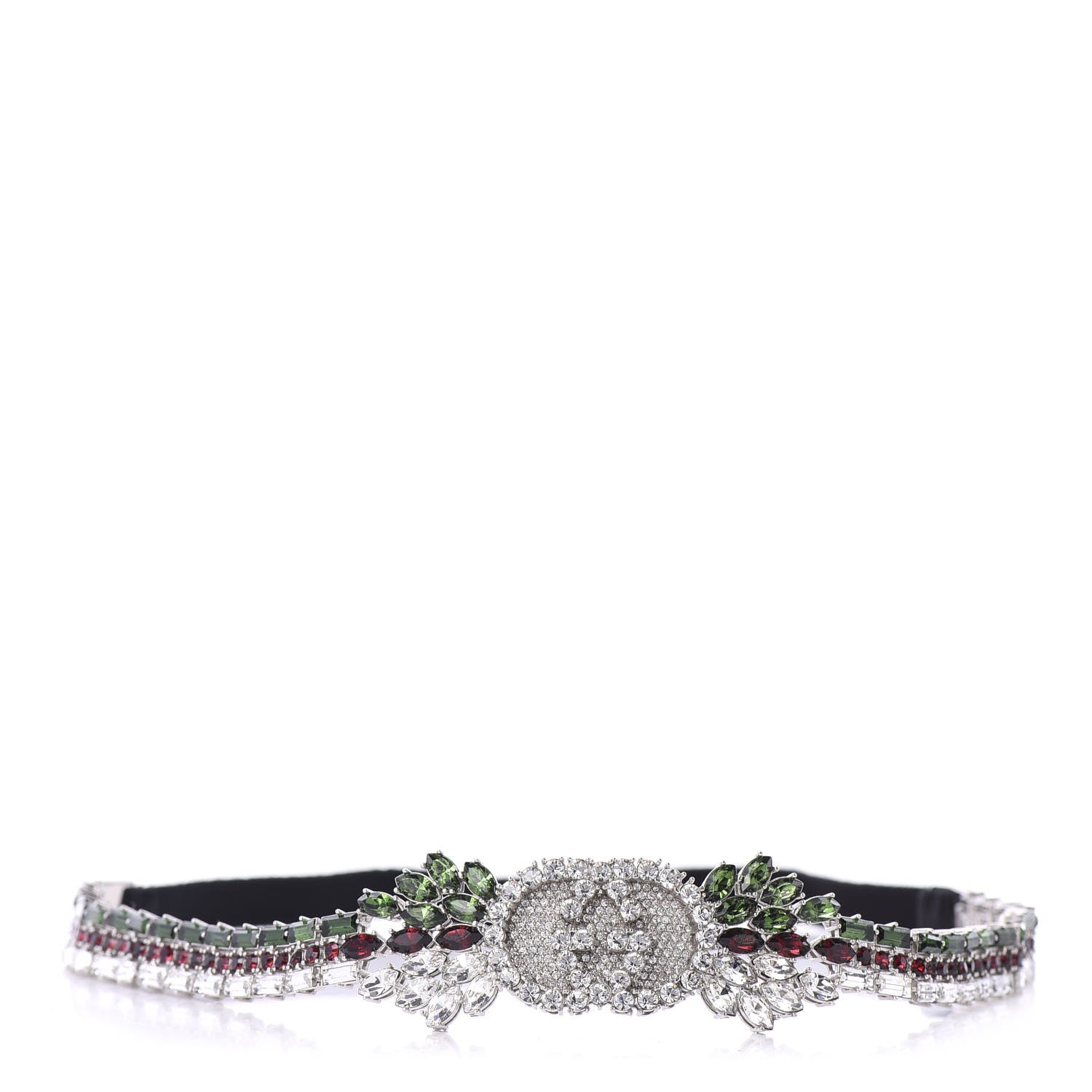 Gucci Crystal Embellished Interlocking GG Headband Green Red 1 of 9