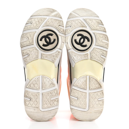 Chanel Suede Calfskin Lambskin Neoprene High Top CC Sneakers 40 White Fluo Orange 6 of 10