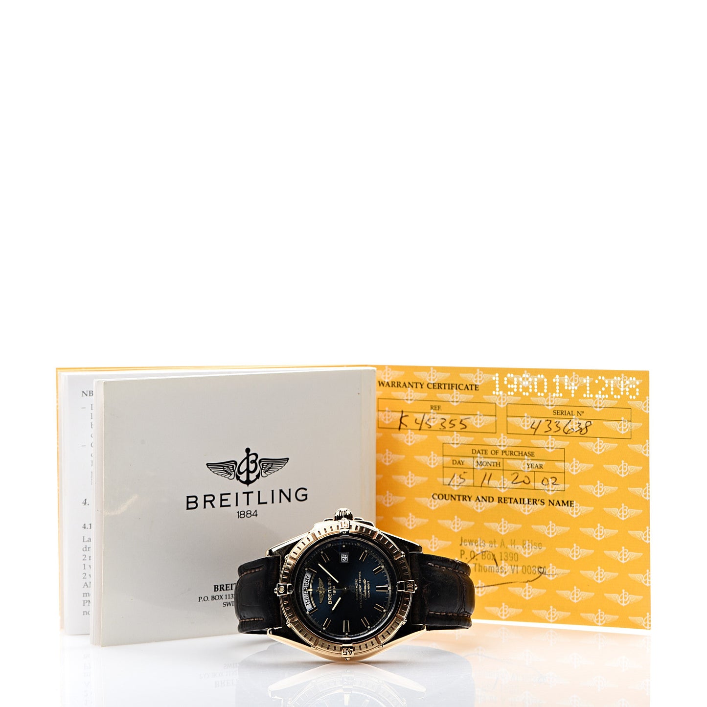 18K Yellow Gold Alligator 44mm Windrider Headwind Automatic Watch Blue K45355