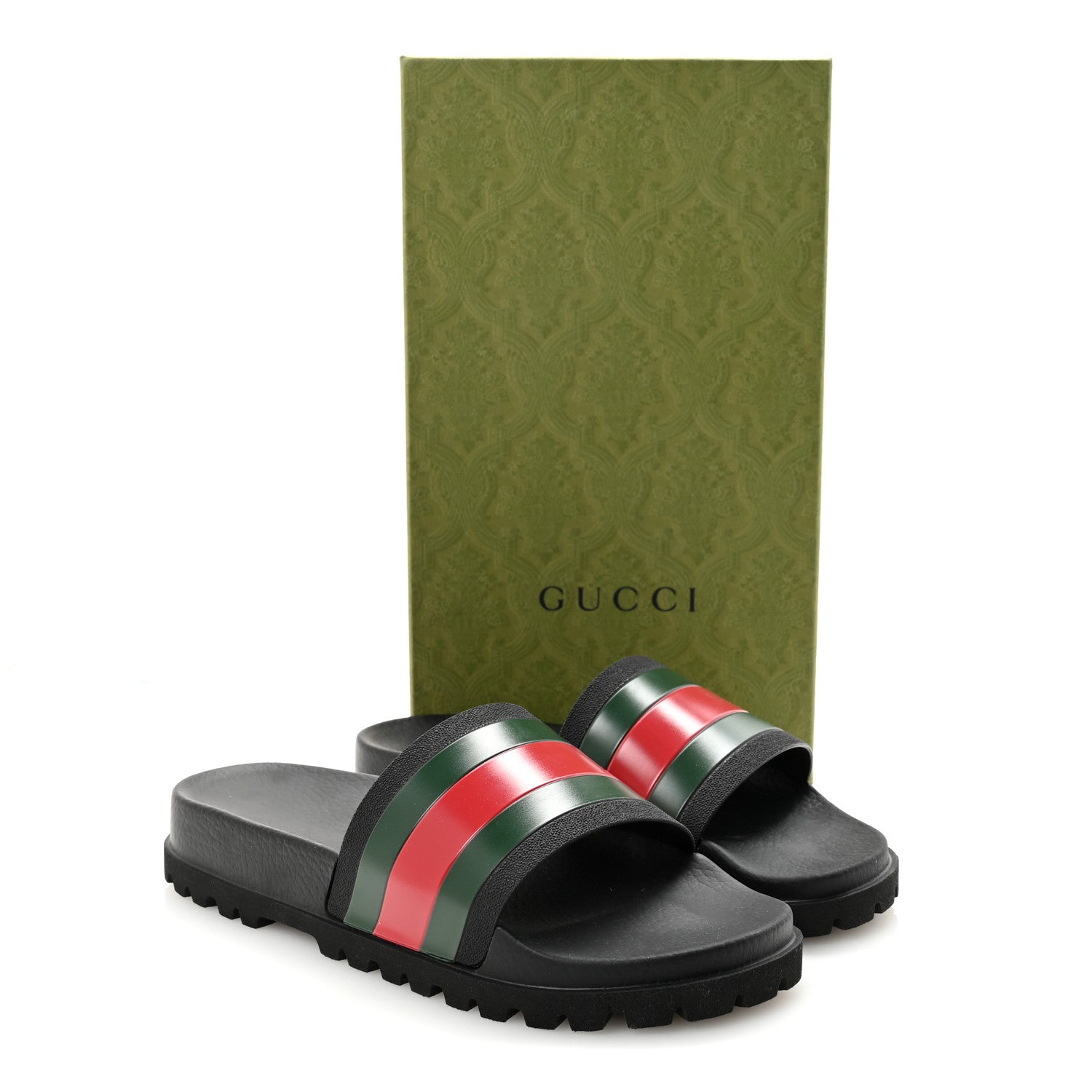 Gucci Rubber Web Mens Pool Slide Sandals 10 Black Green Red 8 of 8