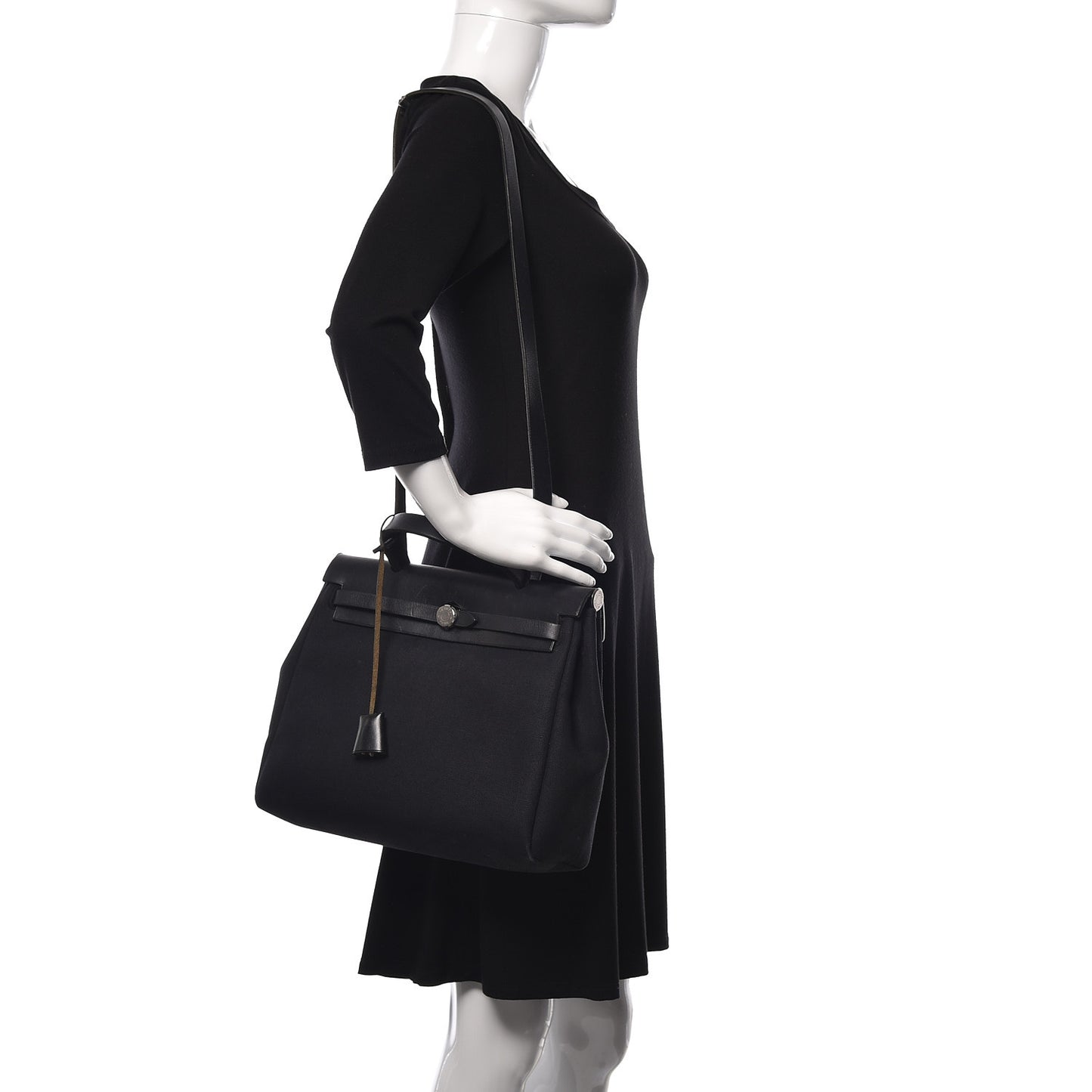 Toile Vache Calfskin Herbag 30 PM Black Natural