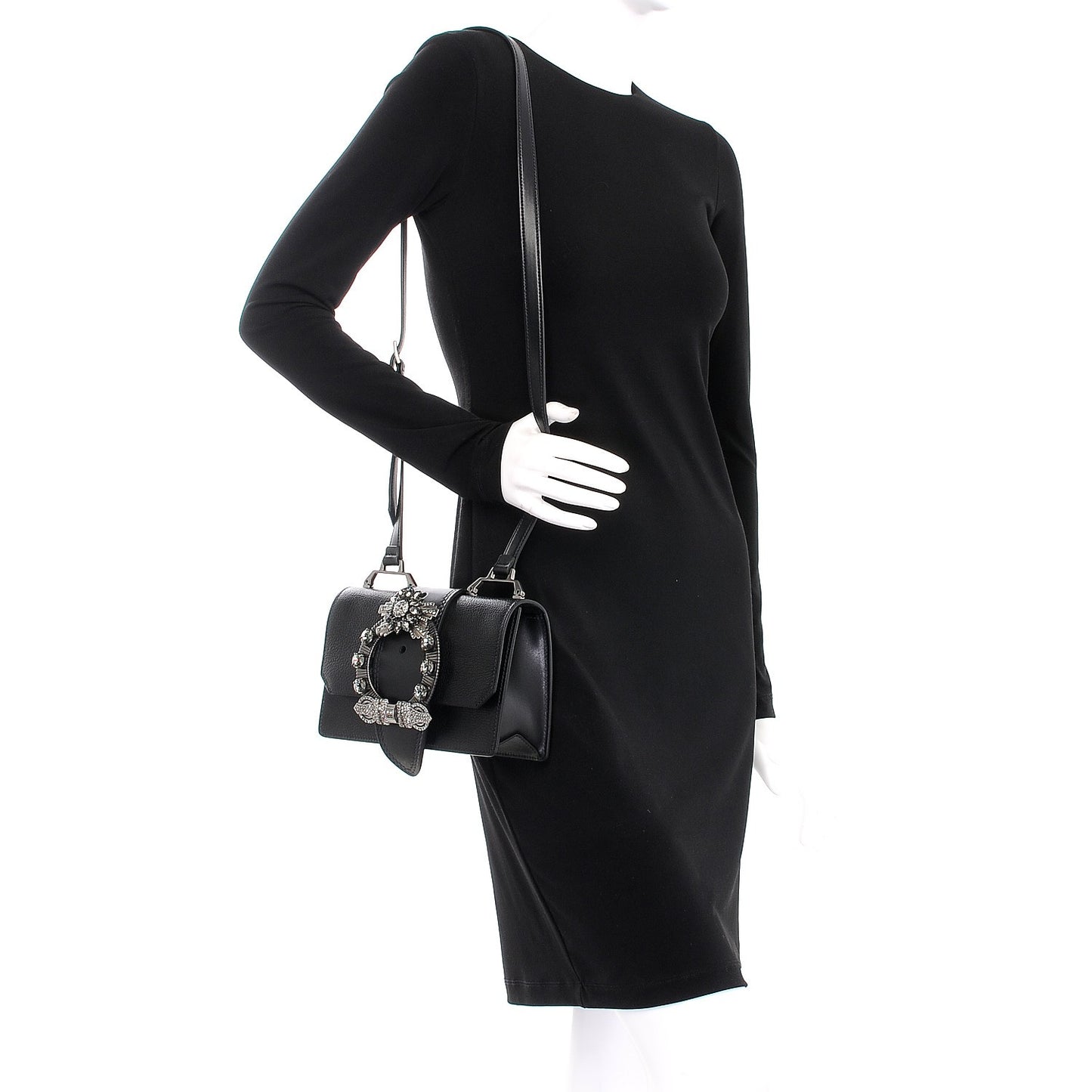 Goatskin Madras Soft Calf Crystal Embellished Shoulder Bag Nero Black
