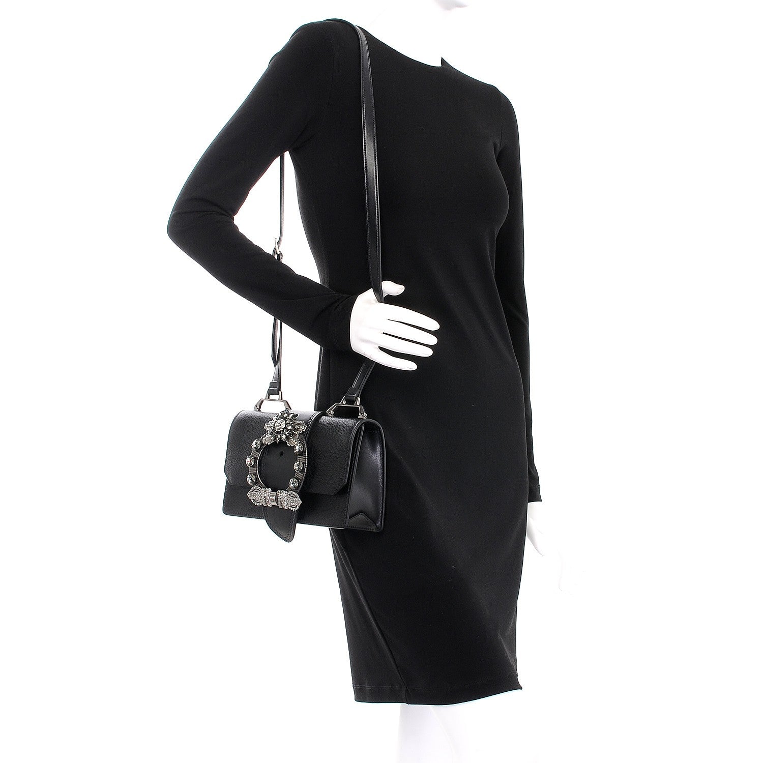 Miu Miu Goatskin Madras Soft Calf Crystal Embellished Shoulder Bag Nero Black 2 of 6