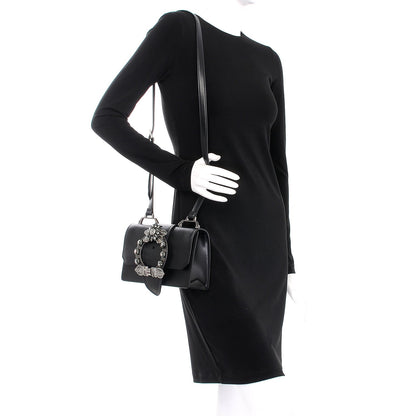 Miu Miu Goatskin Madras Soft Calf Crystal Embellished Shoulder Bag Nero Black 2 of 6