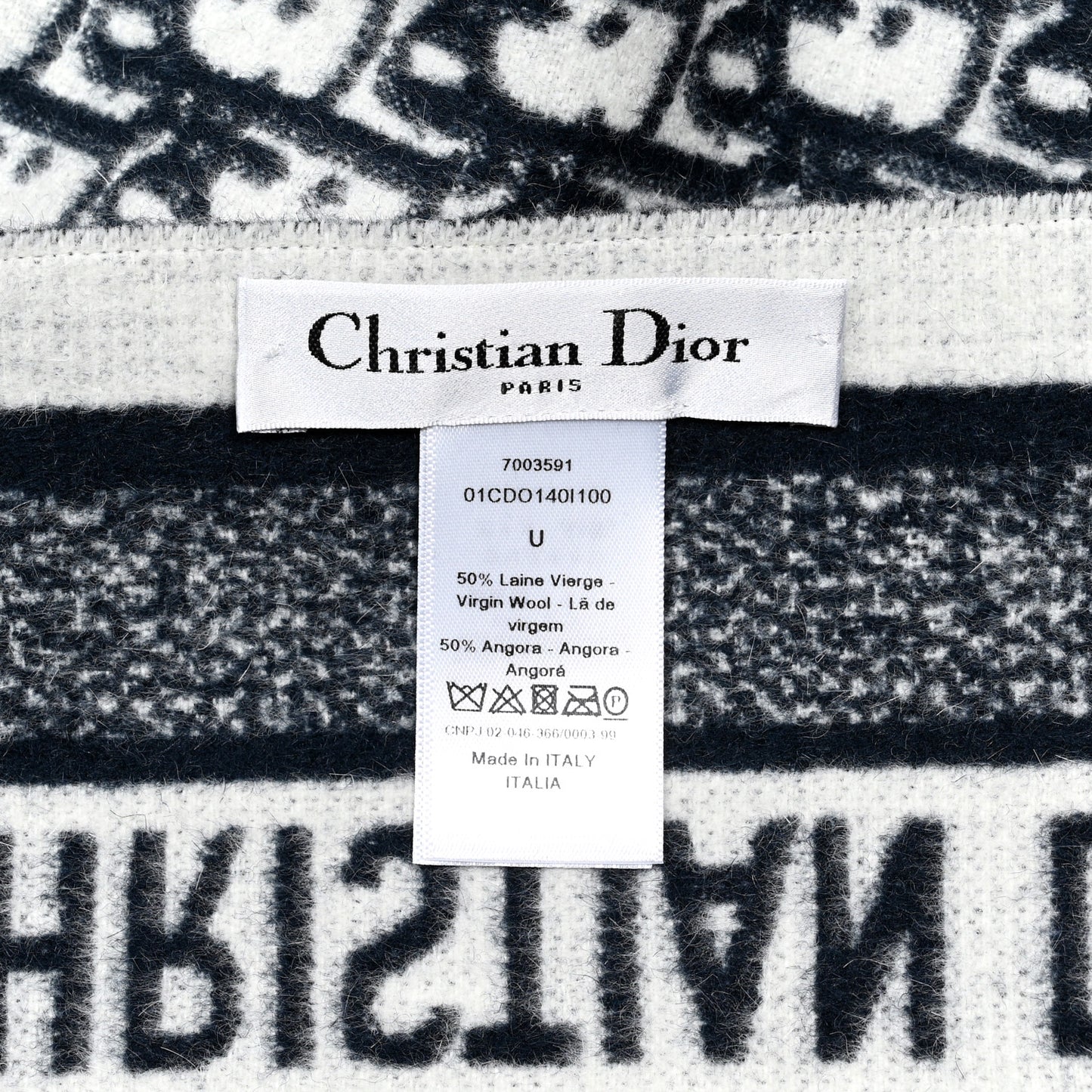 Wool Angora Oblique Throw Blanket Navy Blue