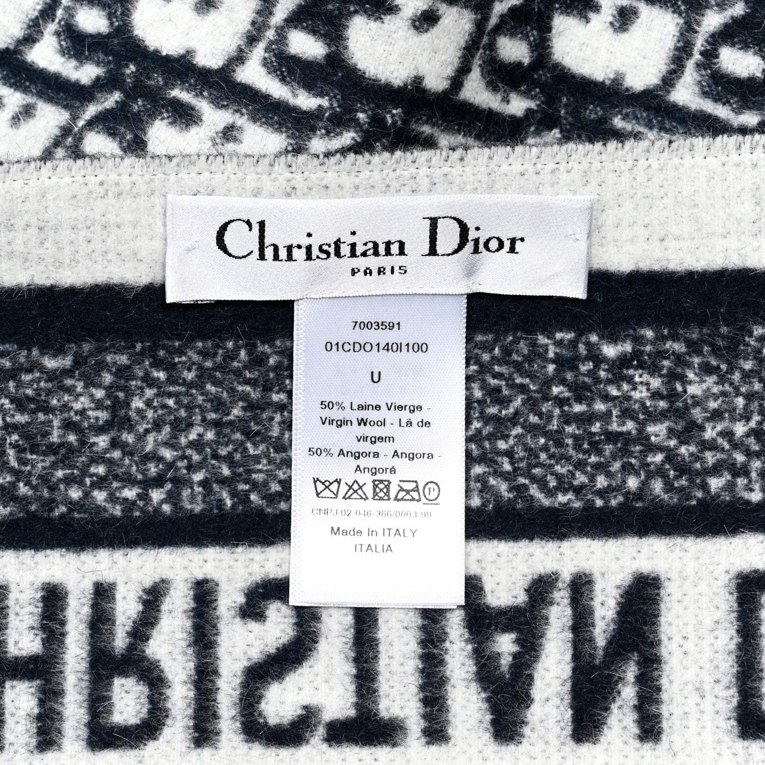 Christian Dior Wool Angora Oblique Throw Blanket Navy Blue 2 of 3