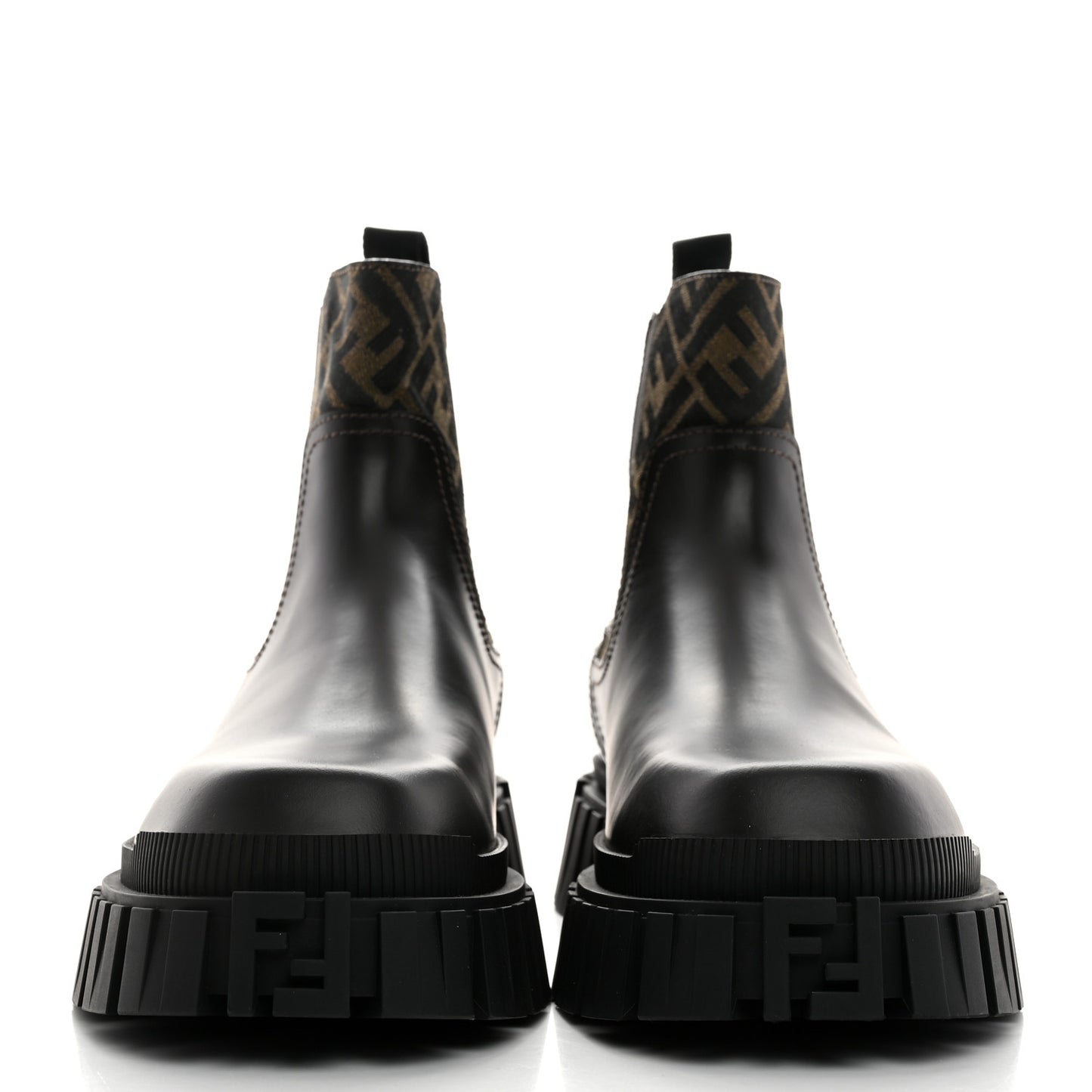 Vitello Fabric Jacquard FF 1974 Mens Fendi Force Chelsea Boots 9 Black Tobacco