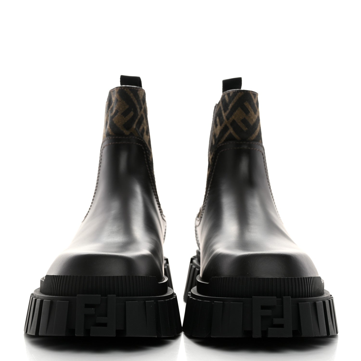 Fendi Vitello Fabric Jacquard FF 1974 Mens Fendi Force Chelsea Boots 9 Black Tobacco 2 of 9